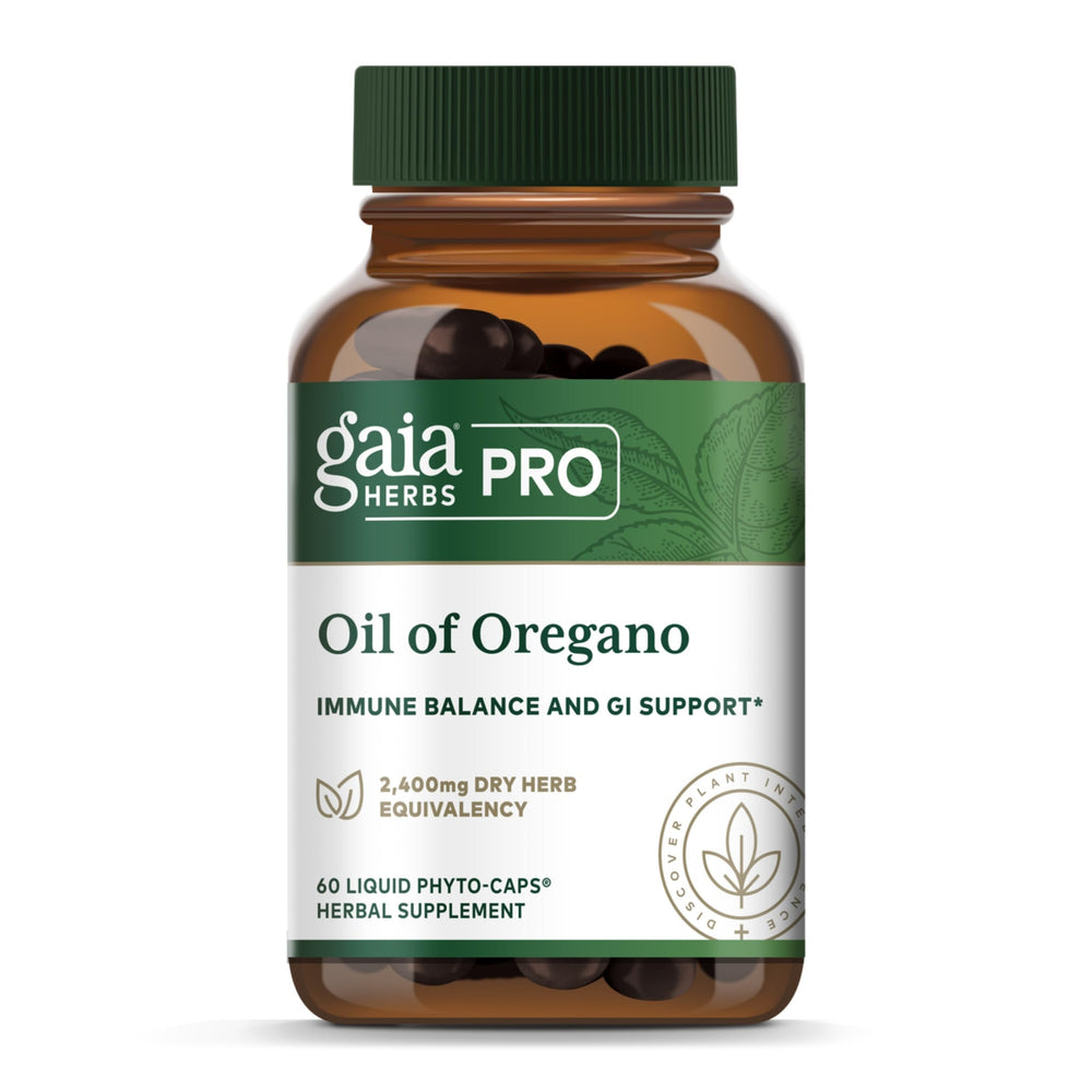 GAIA Herbs PRO Oil of Oregano bottle front for immune support and daily wellness.