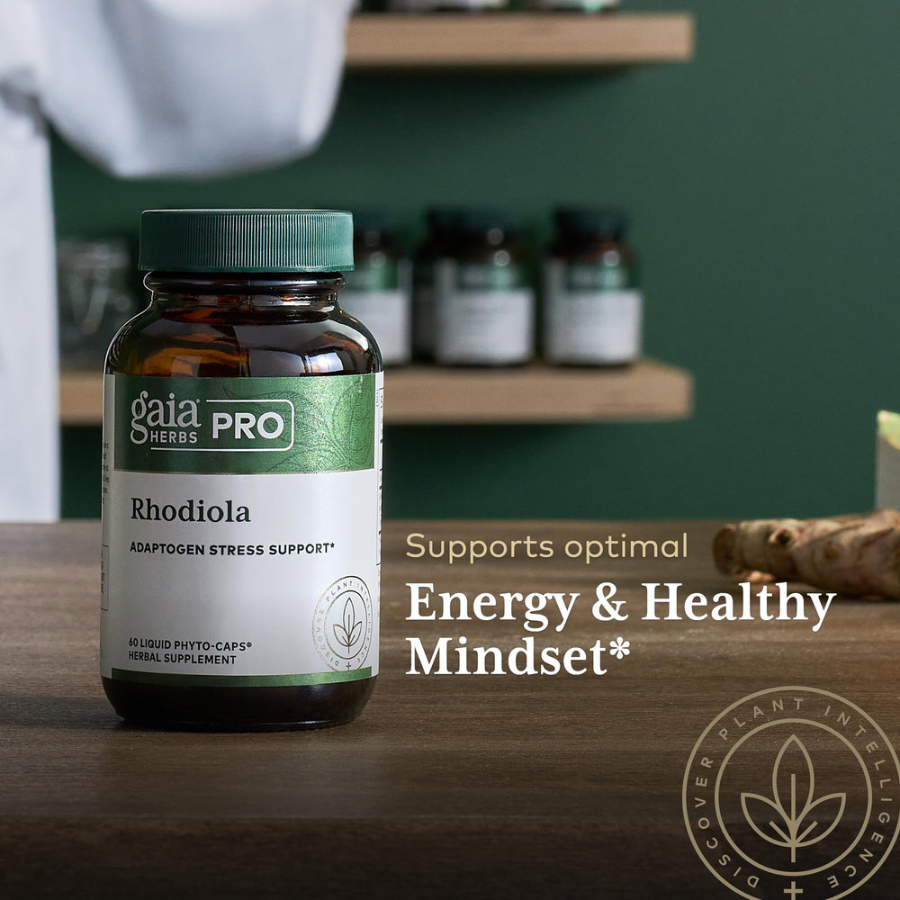 GAIA Herbs PRO Rhodiola packaging on display