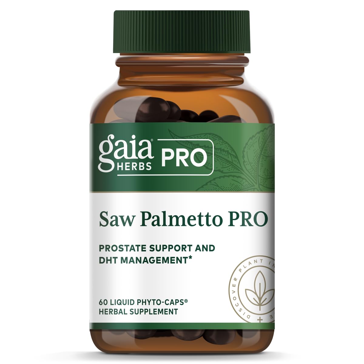 GAIA Herbs PRO Saw Palmetto PRO bottle front promotes prostate health.