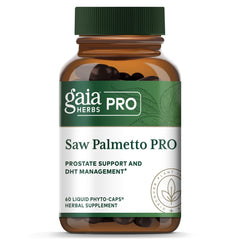 GAIA Herbs PRO Saw Palmetto PRO bottle front promotes prostate health.