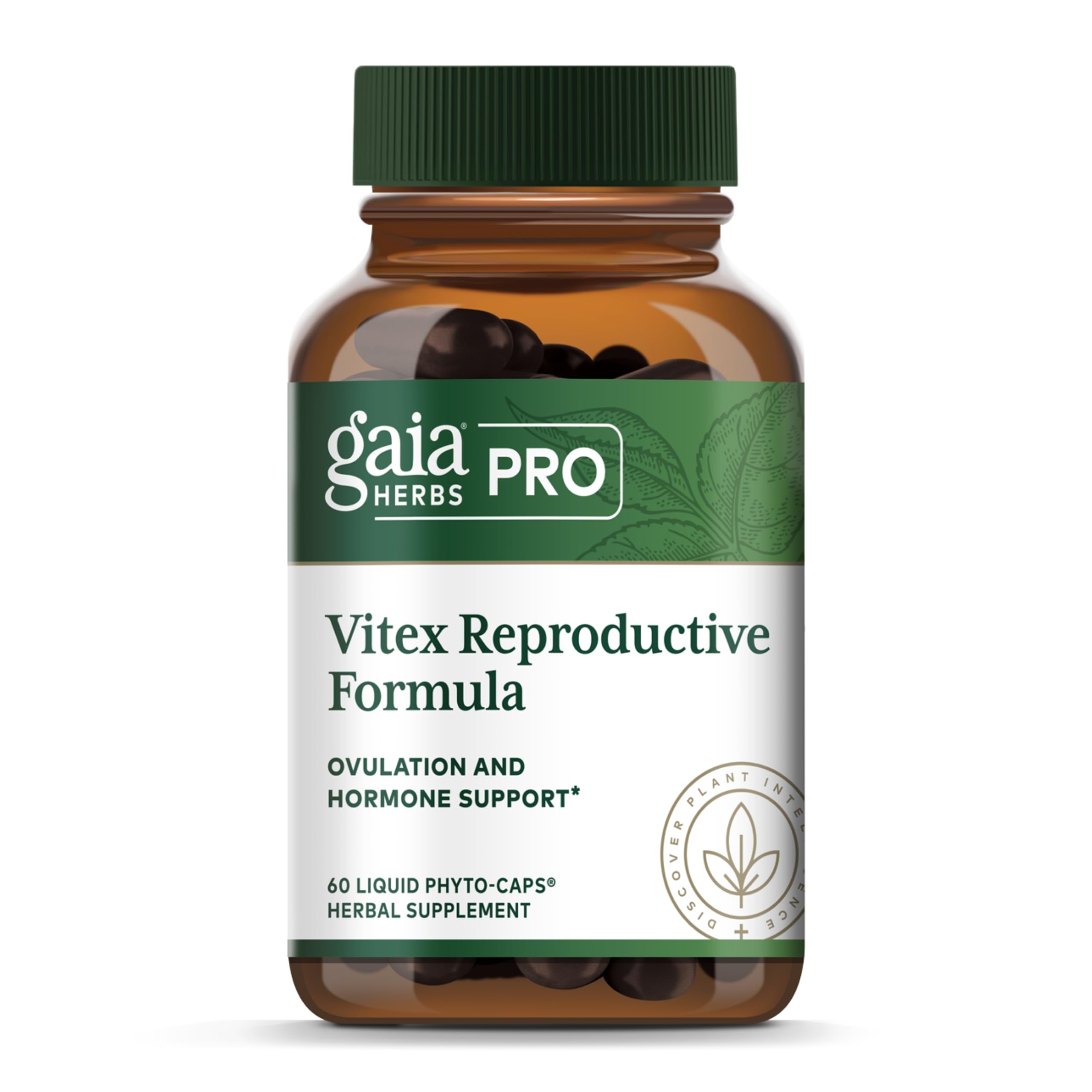 Gaia Herbs PRO Vitex Reproductive Formula bottle promotes balanced ovulation support.