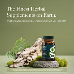 Gaia Herbs Prostate Health label closeup, premium herbal blend for men's health