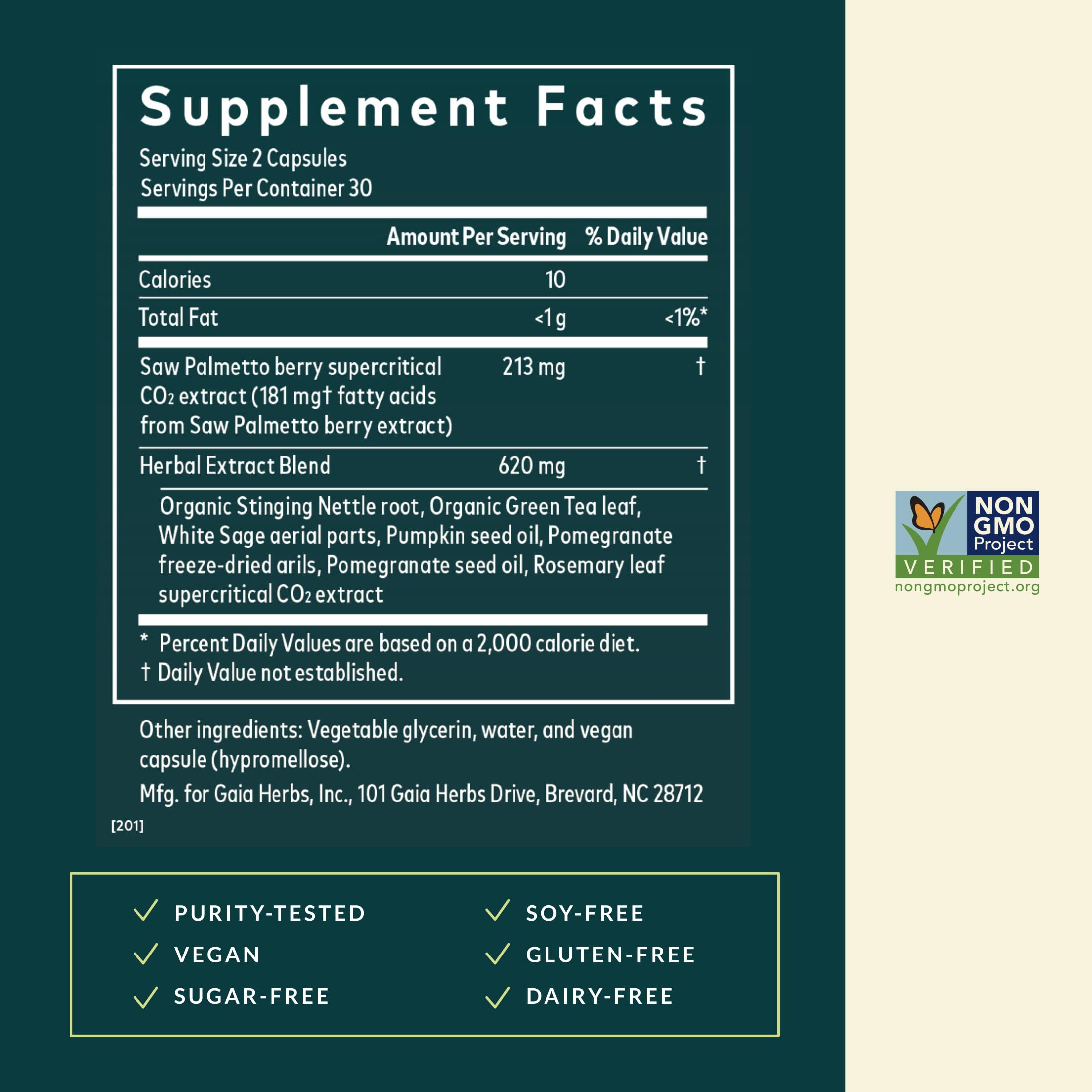 Gaia Herbs Prostate Health hand-harvested saw palmetto berries for balance.