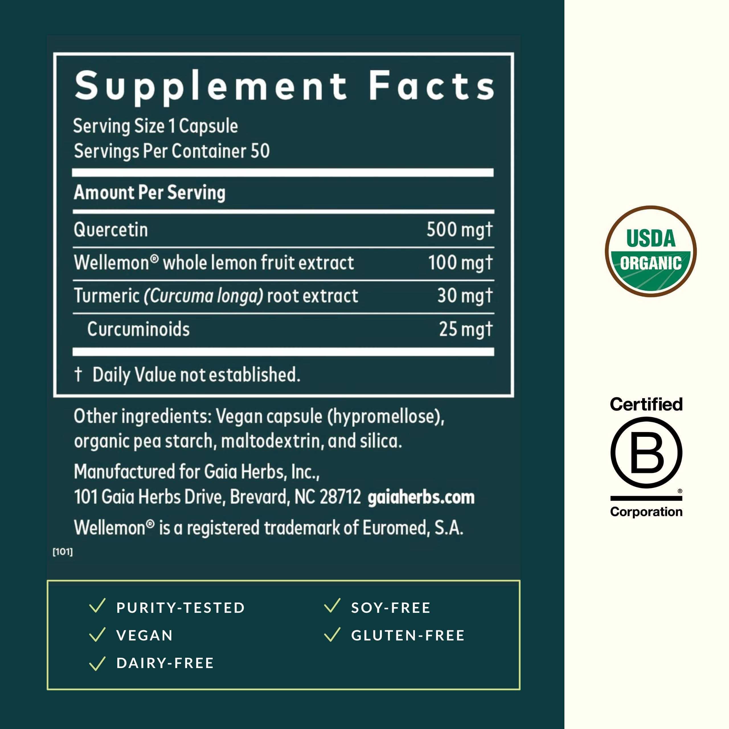 Gaia Herbs Quercetin Synergy capsules in a close-up