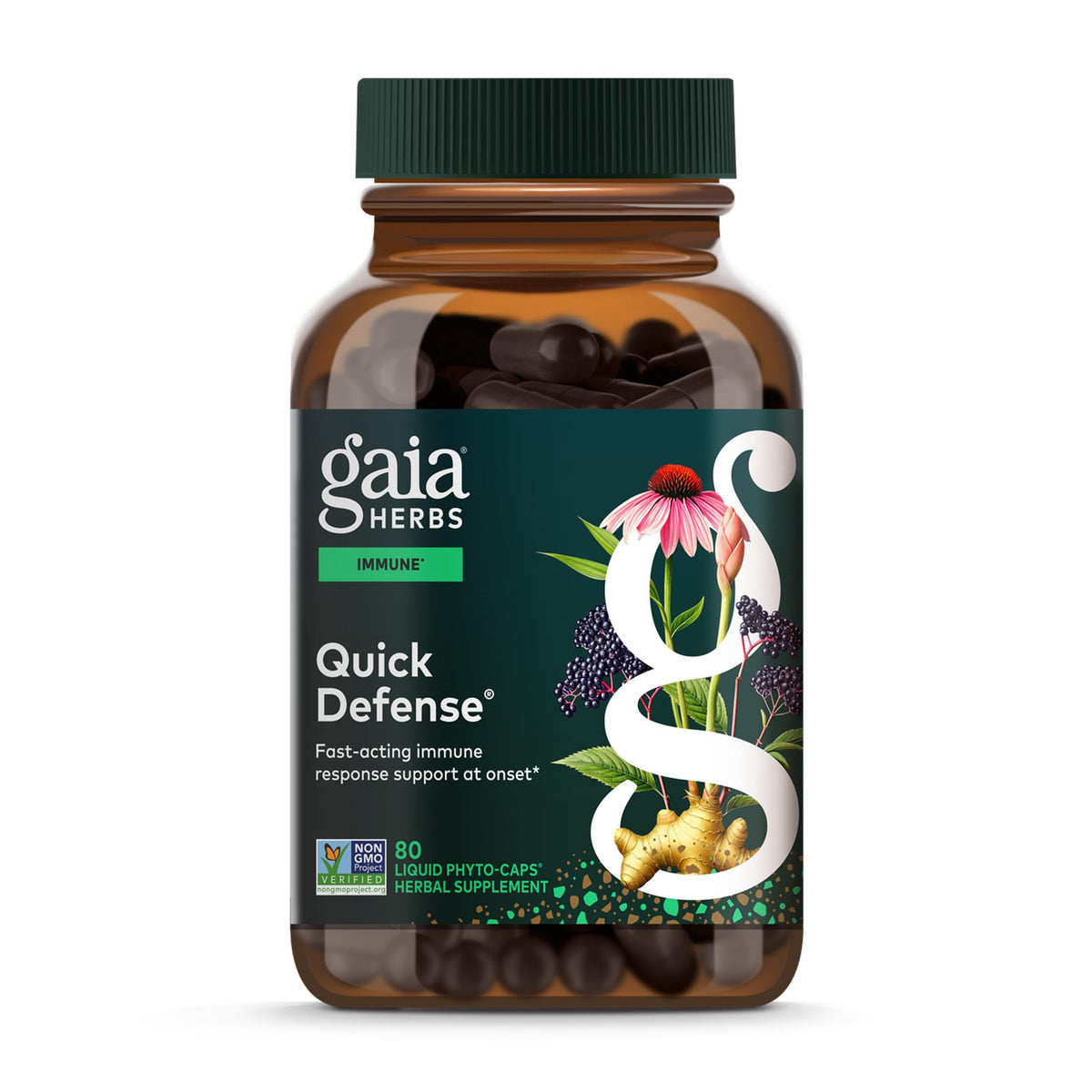 Gaia Herbs Quick Defense bottle front view for rapid immune support