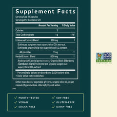 Close-up of Gaia Herbs Quick Defense label featuring echinacea and elderberry