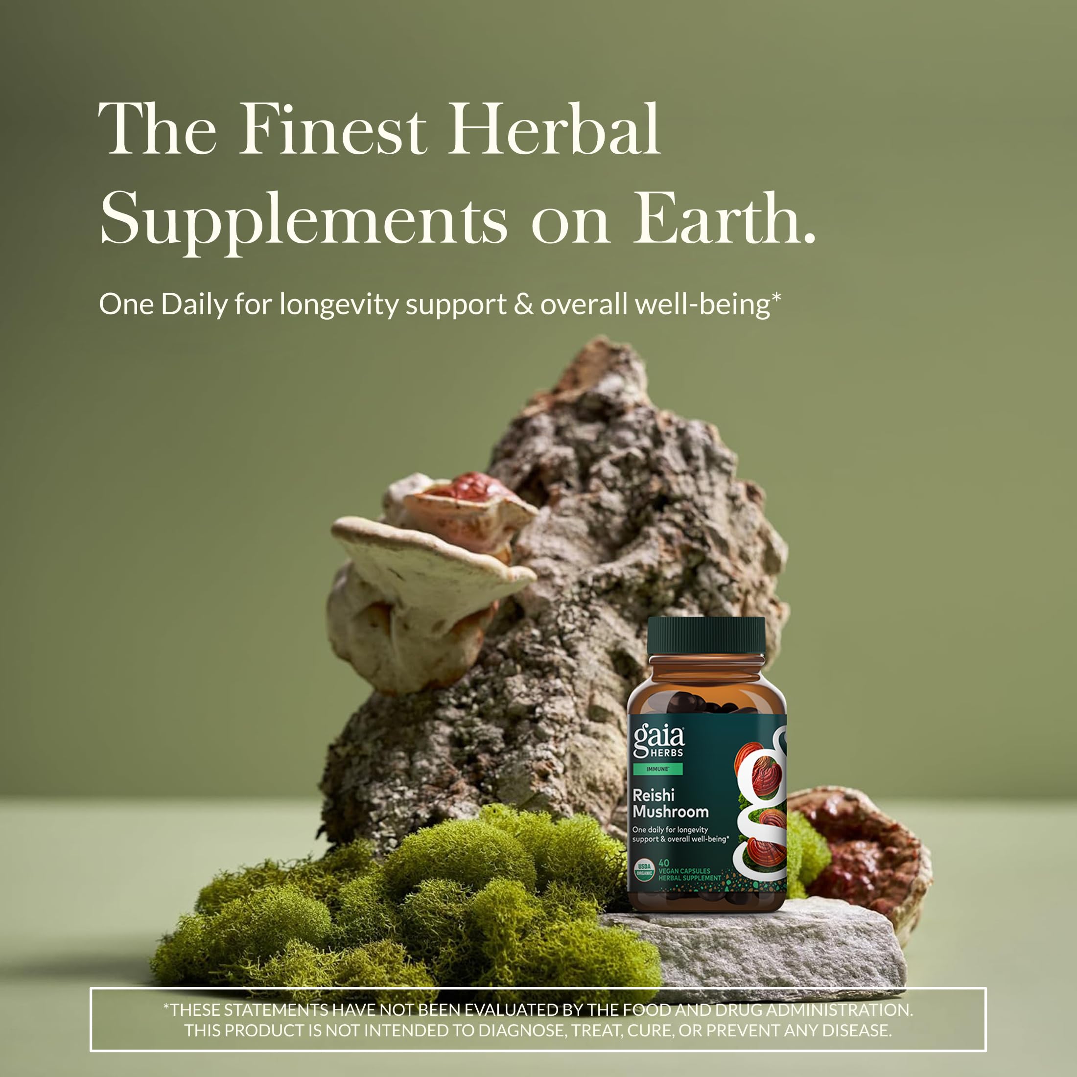Gaia Herbs Reishi Mushroom capsules for vegan daily wellness support