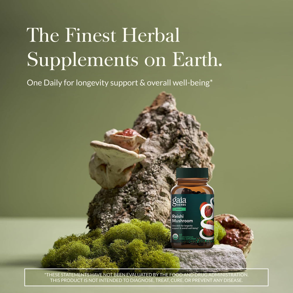 Gaia Herbs Reishi Mushroom capsules for vegan daily wellness support