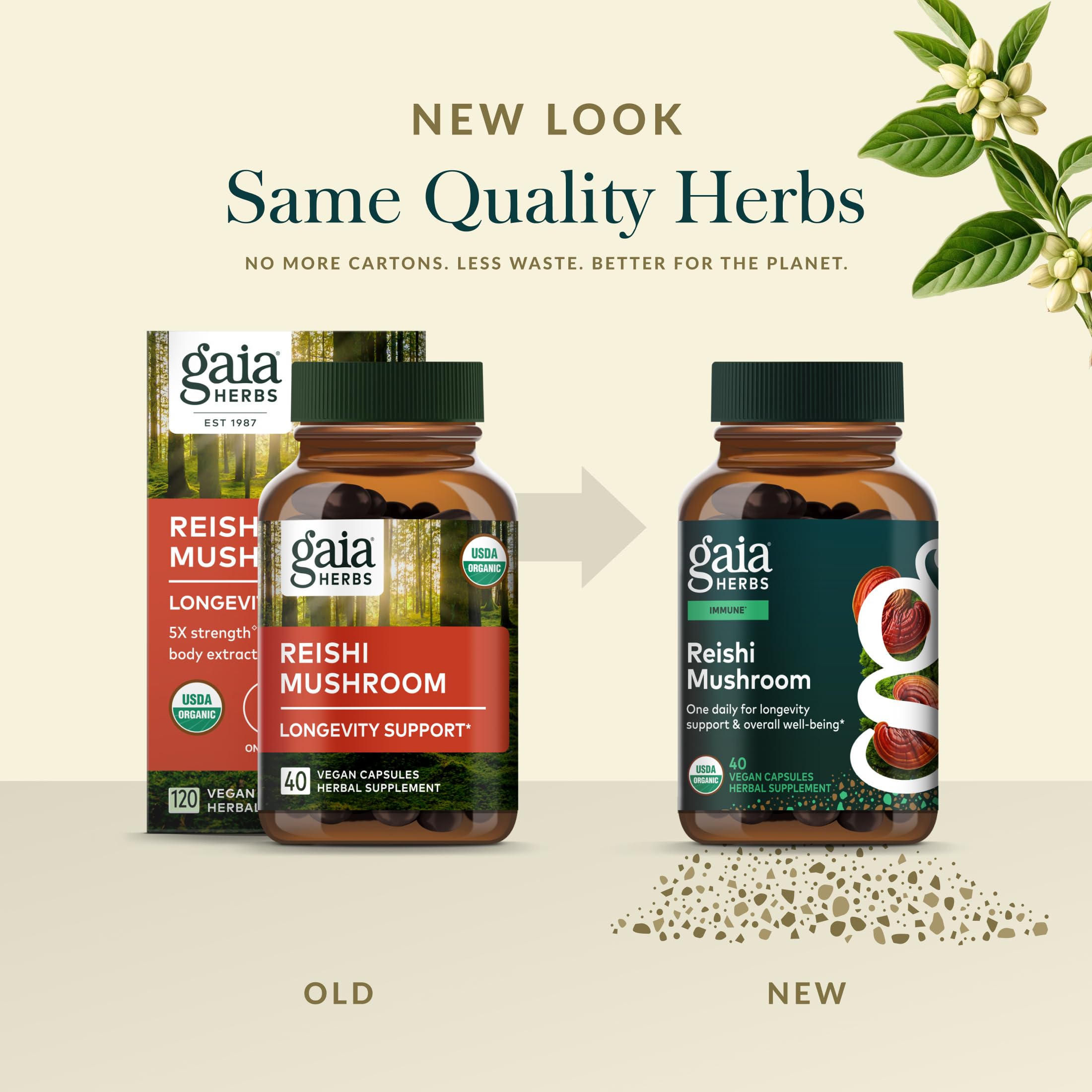 Gaia Herbs Reishi mushroom garden scene suggesting natural sourcing