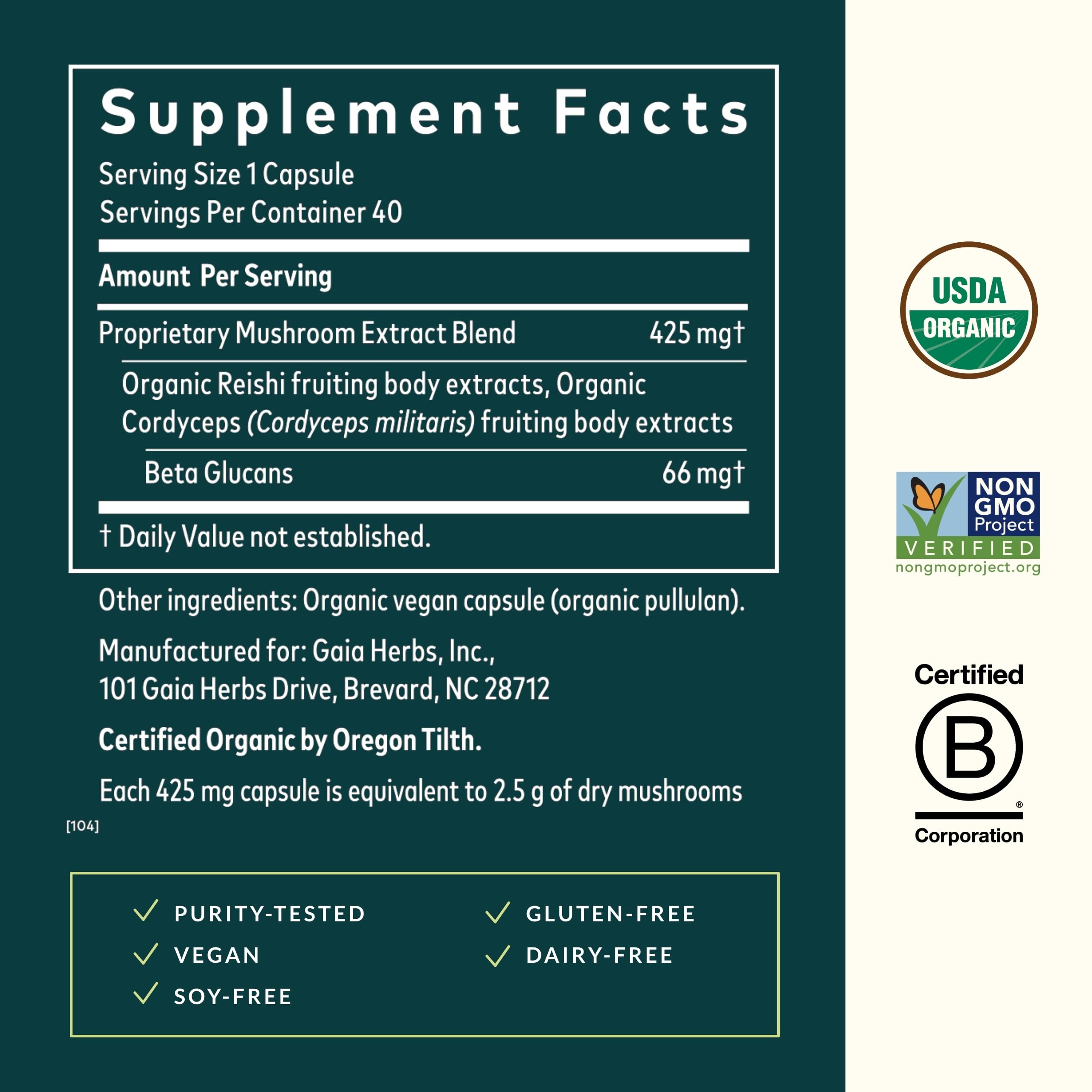 Gaia Herbs Respiratory Mushroom Blend capsules ready for daily use.