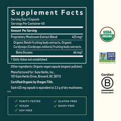 Gaia Herbs Respiratory Mushroom Blend capsules ready for daily use.