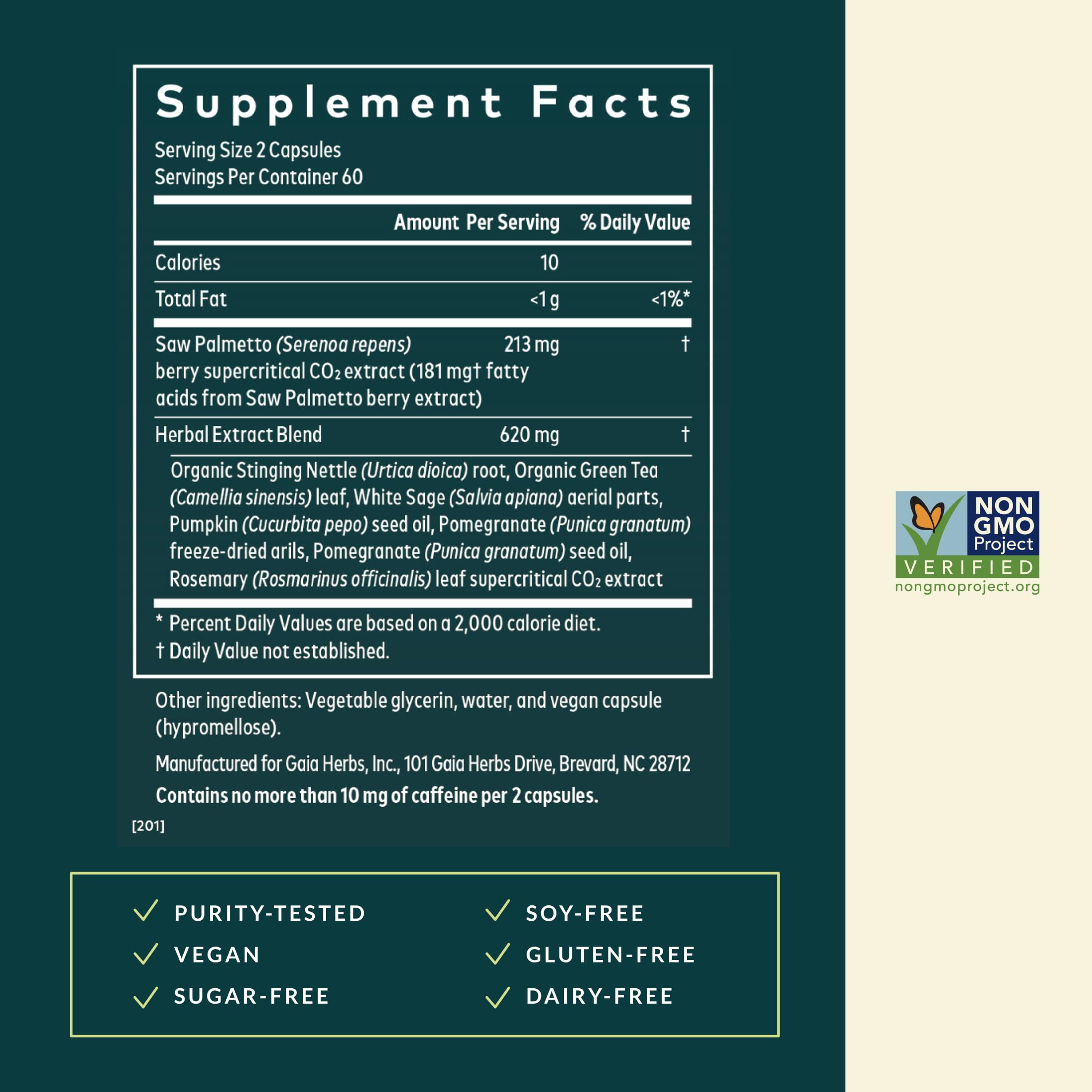 Gaia Herbs Prostate Health with saw palmetto berries, key ingredient from wild Florida and Georgia