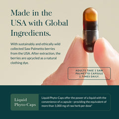 Gaia Herbs Saw Palmetto bottle with packaging detail showing quality.