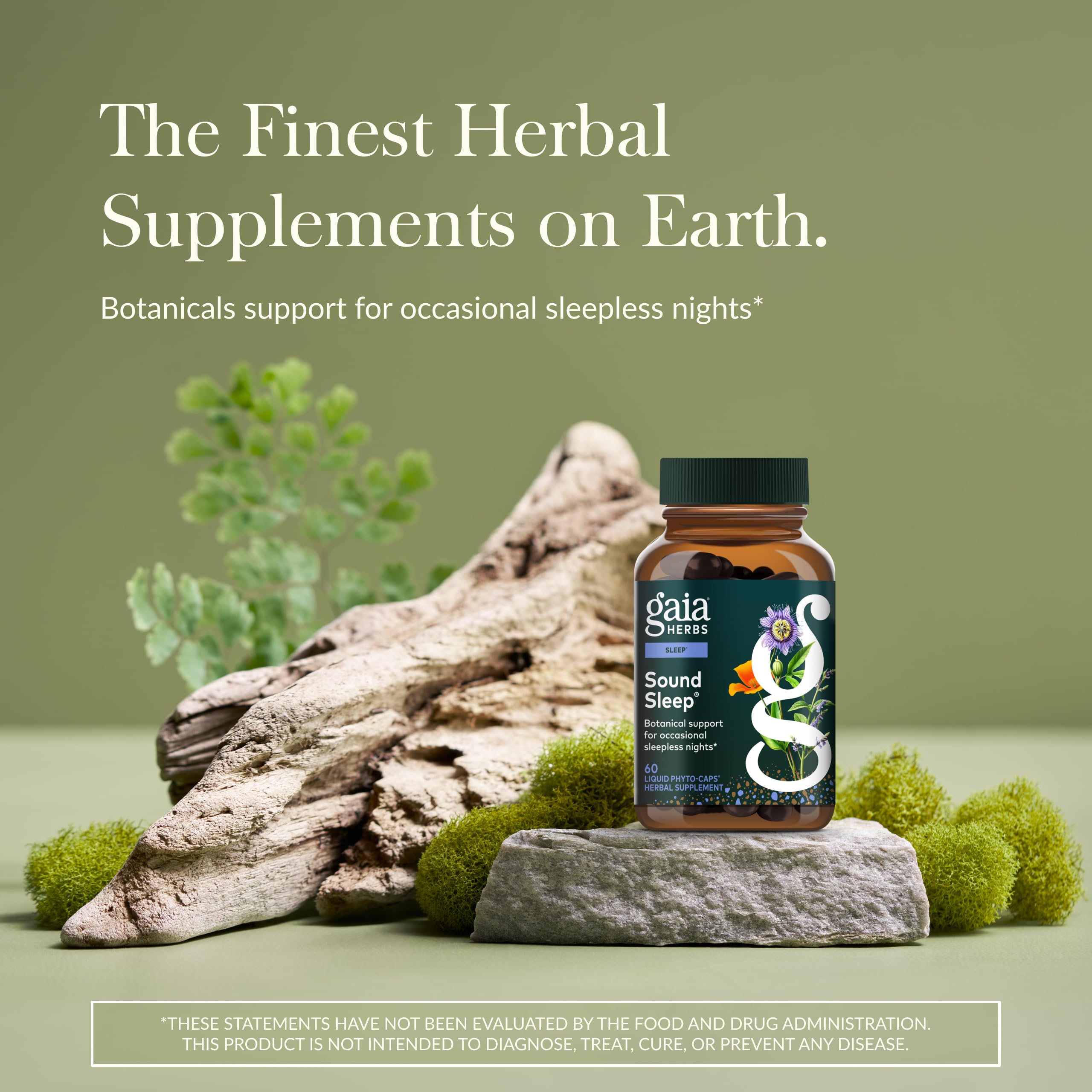 Gaia Herbs Sound Sleep capsules close-up for easy nightly use.