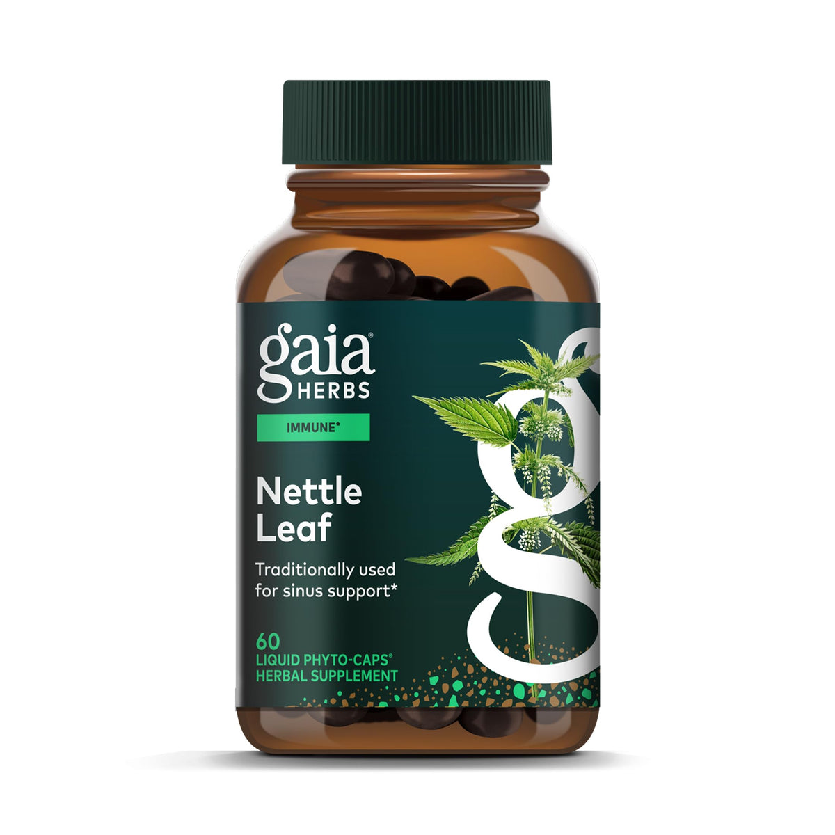Gaia Herbs Stinging Nettle Leaf bottle for convenient daily respiratory support.