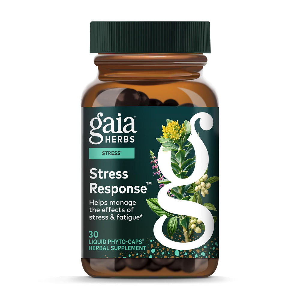 Gaia Herbs Stress Response bottle front view for daily calm and focus