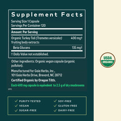 Gaia Herbs Turkey Tail capsules focusing on liver health support.
