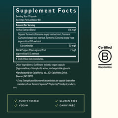 Turmeric powder texture image with Gaia Herbs branding showing pure organic root