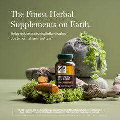 Gaia Herbs Turmeric Supreme capsules close-up, emphasizing bioavailable curcumin in each capsule