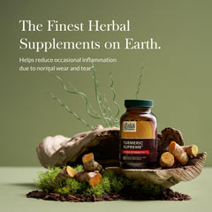 Close-up of Gaia Herbs Turmeric Supreme capsules for easy daily intake.