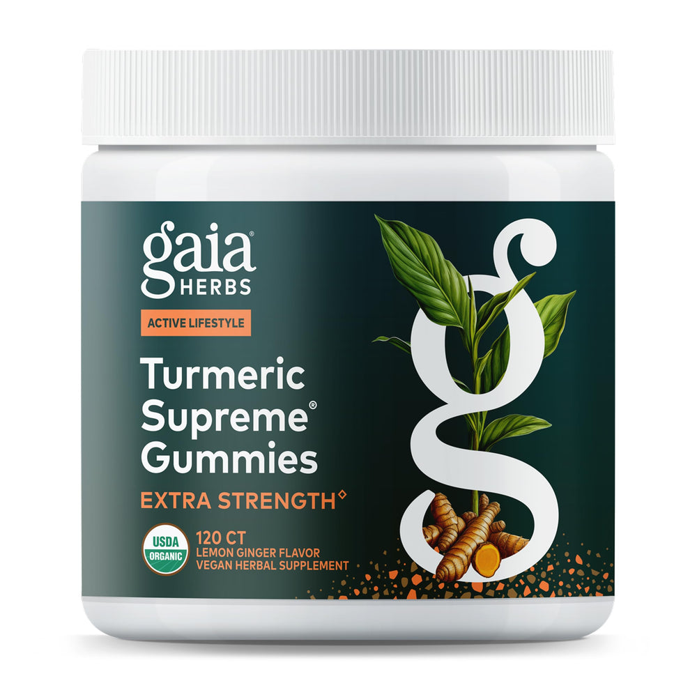 Gaia Herbs Turmeric Supreme Gummies bottle for active living