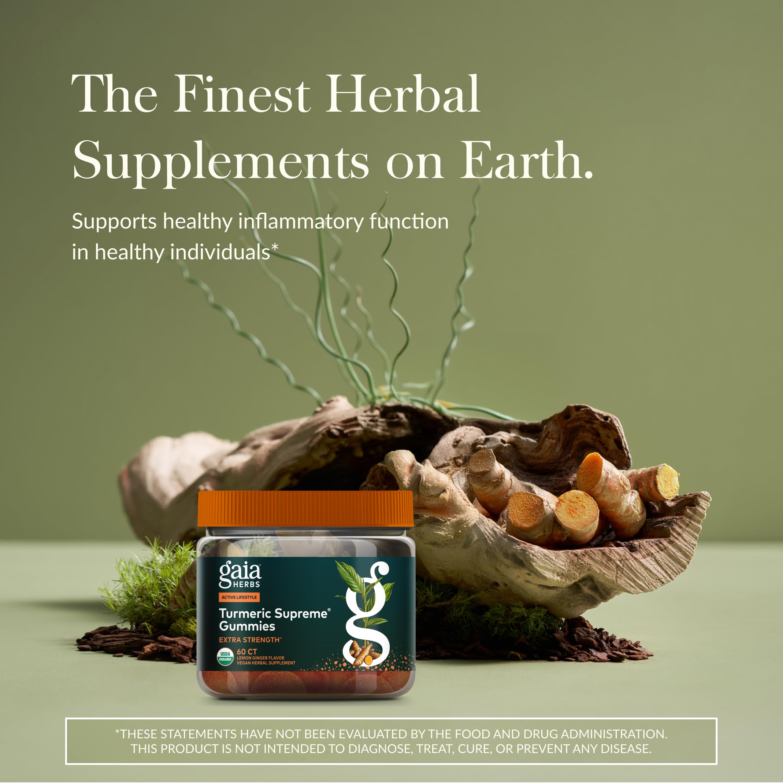 Close-up of Gaia Herbs Turmeric Supreme Gummies texture and lemon-ginger taste.
