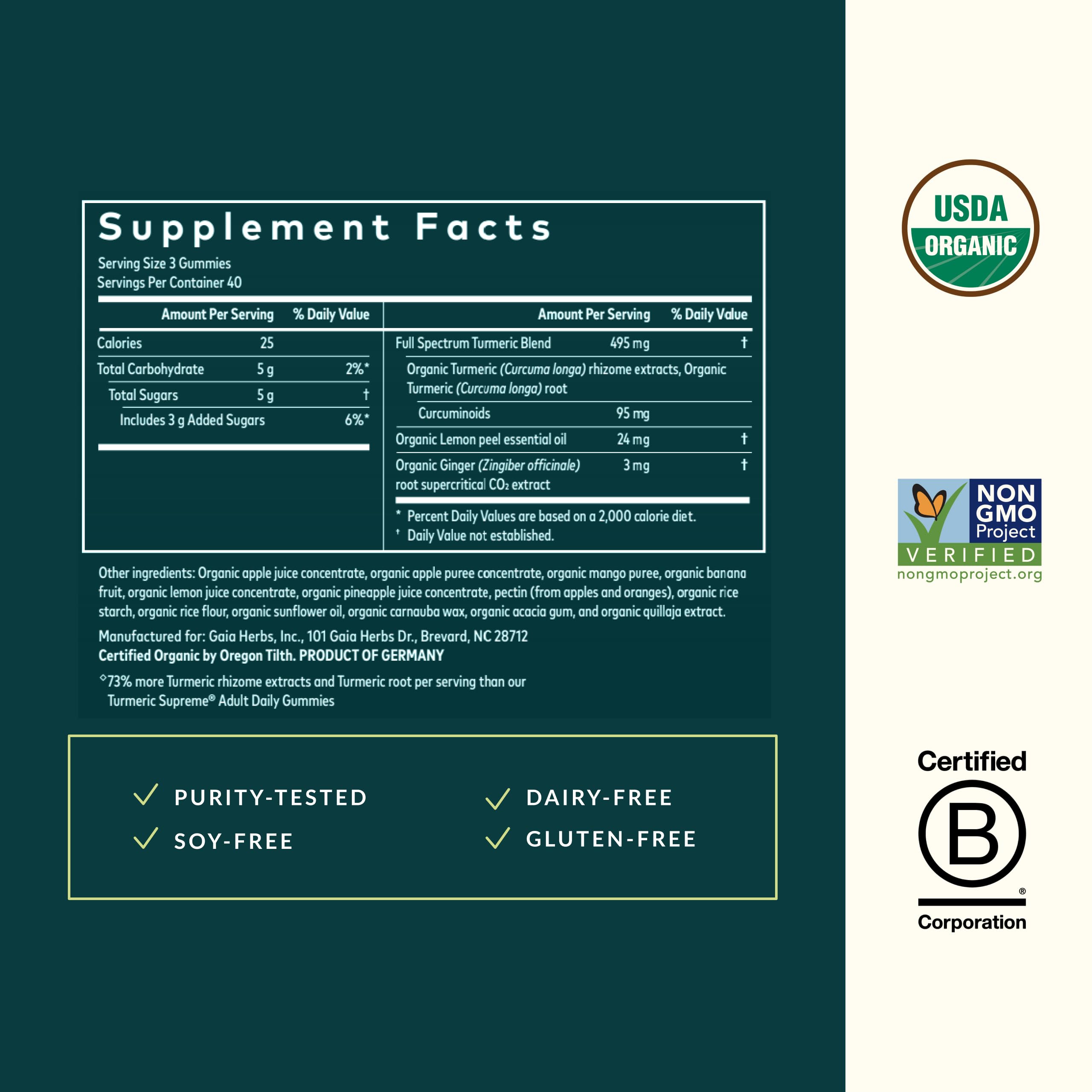 Gaia Herbs Turmeric Supreme packaging with Non-GMO verified seal
