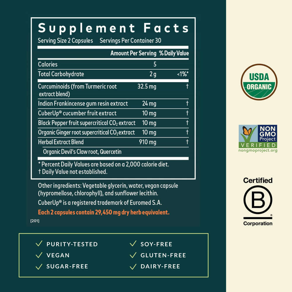 Gaia Herbs Turmeric Supreme label close-up for transparent turmeric blend benefits