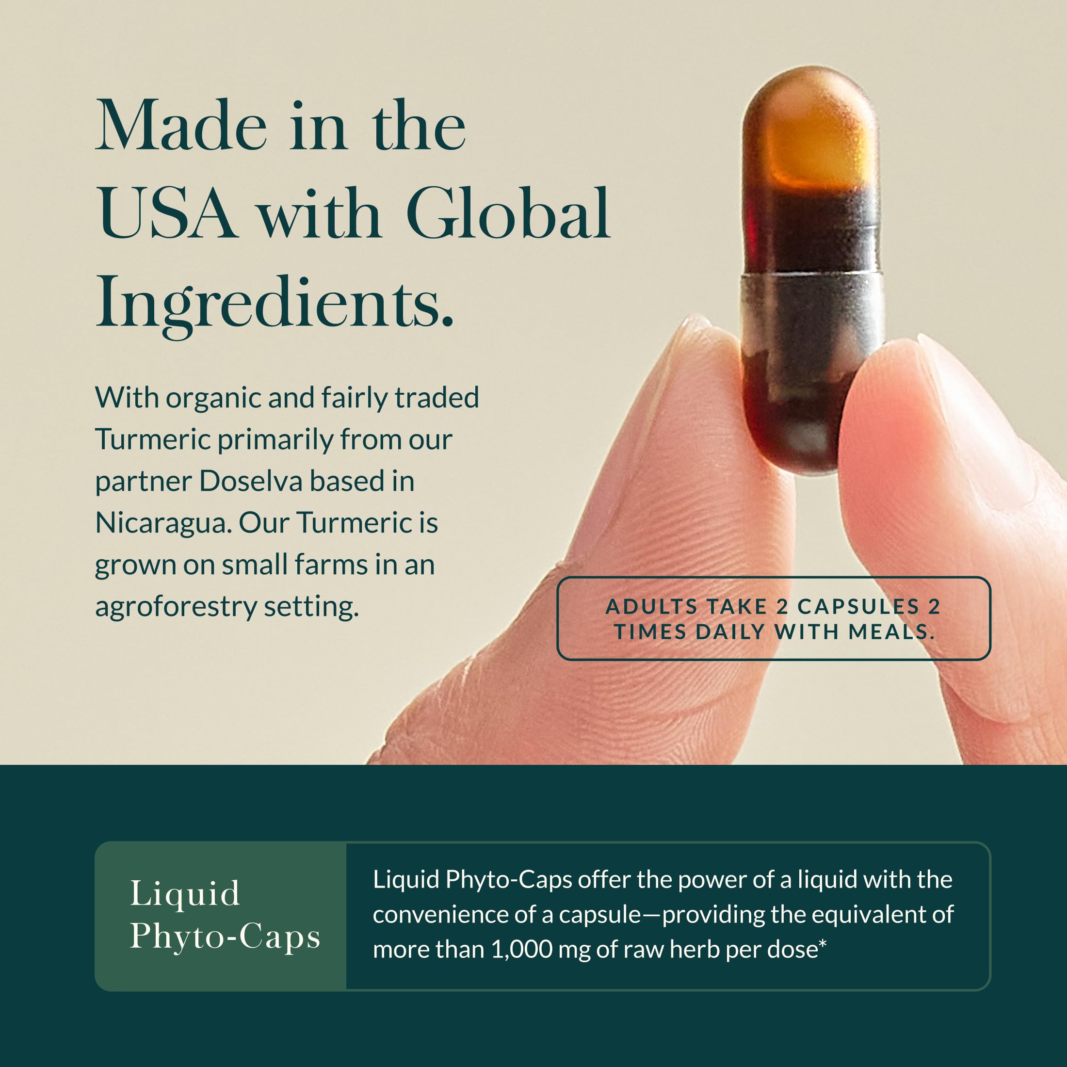 Gaia Herbs Turmeric Supreme packaging highlights gluten-free, dairy-free, soy-free features