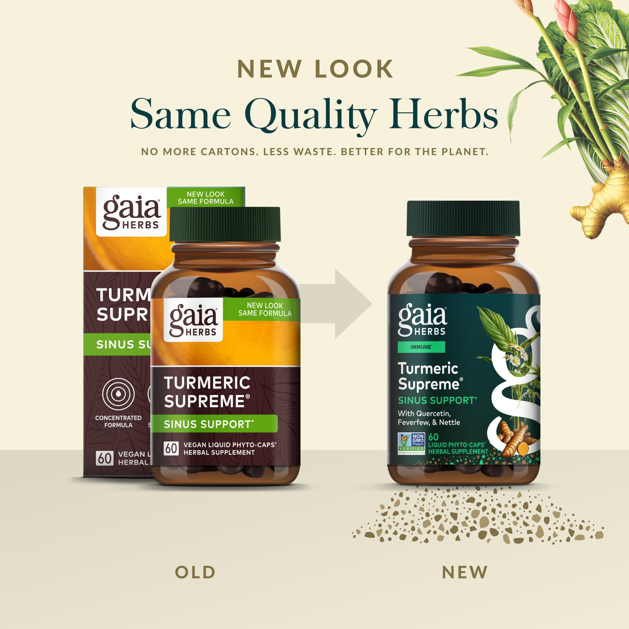 Gaia Herbs Turmeric Supreme Sinus Support quercetin module illustration suggesting respiratory comfort