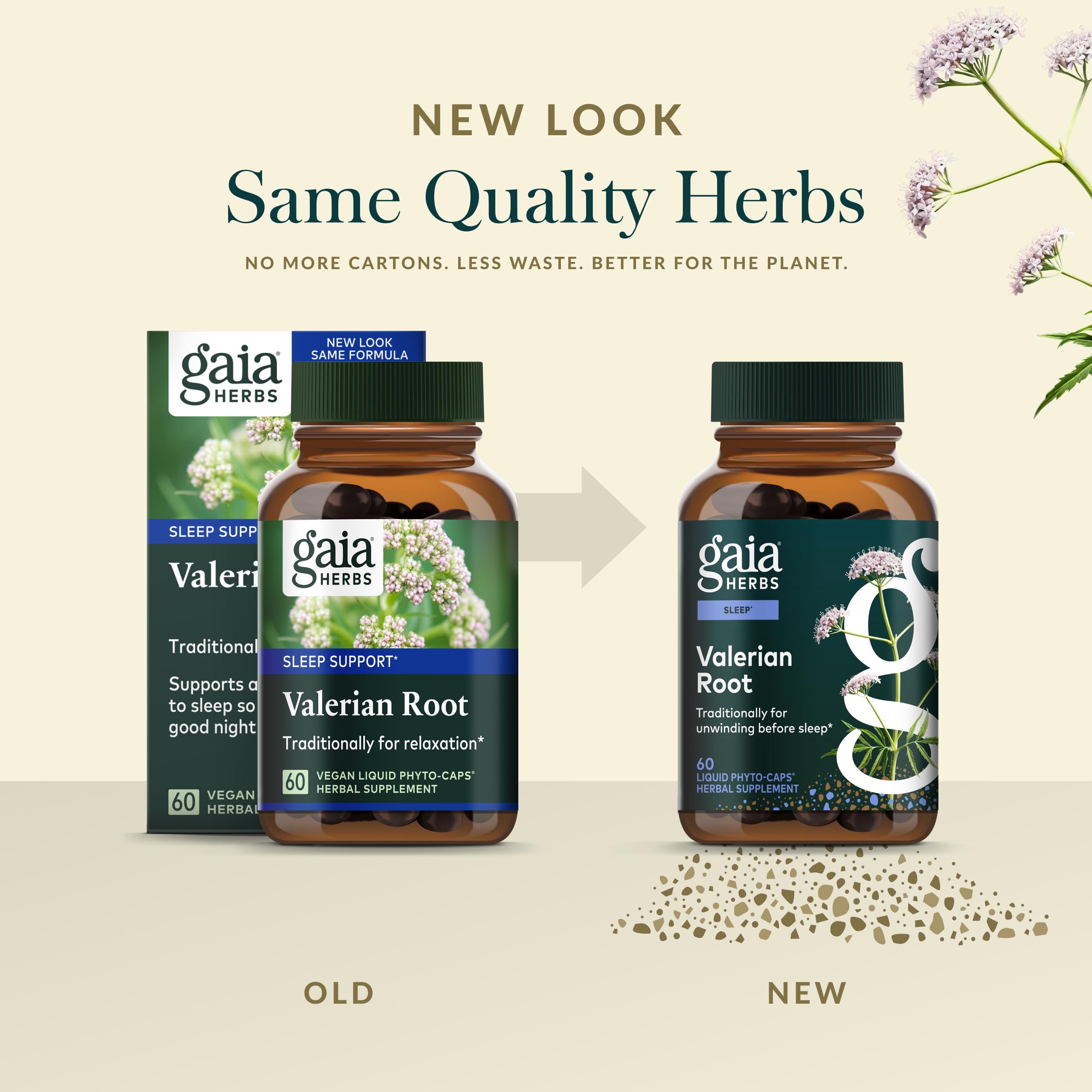 Gaia Herbs Valerian Root packaging showcasing quality commitments.