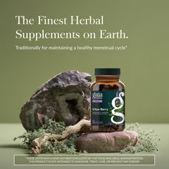 Gaia Herbs Vitex Berry capsules close-up highlighting plant-based hormone support option