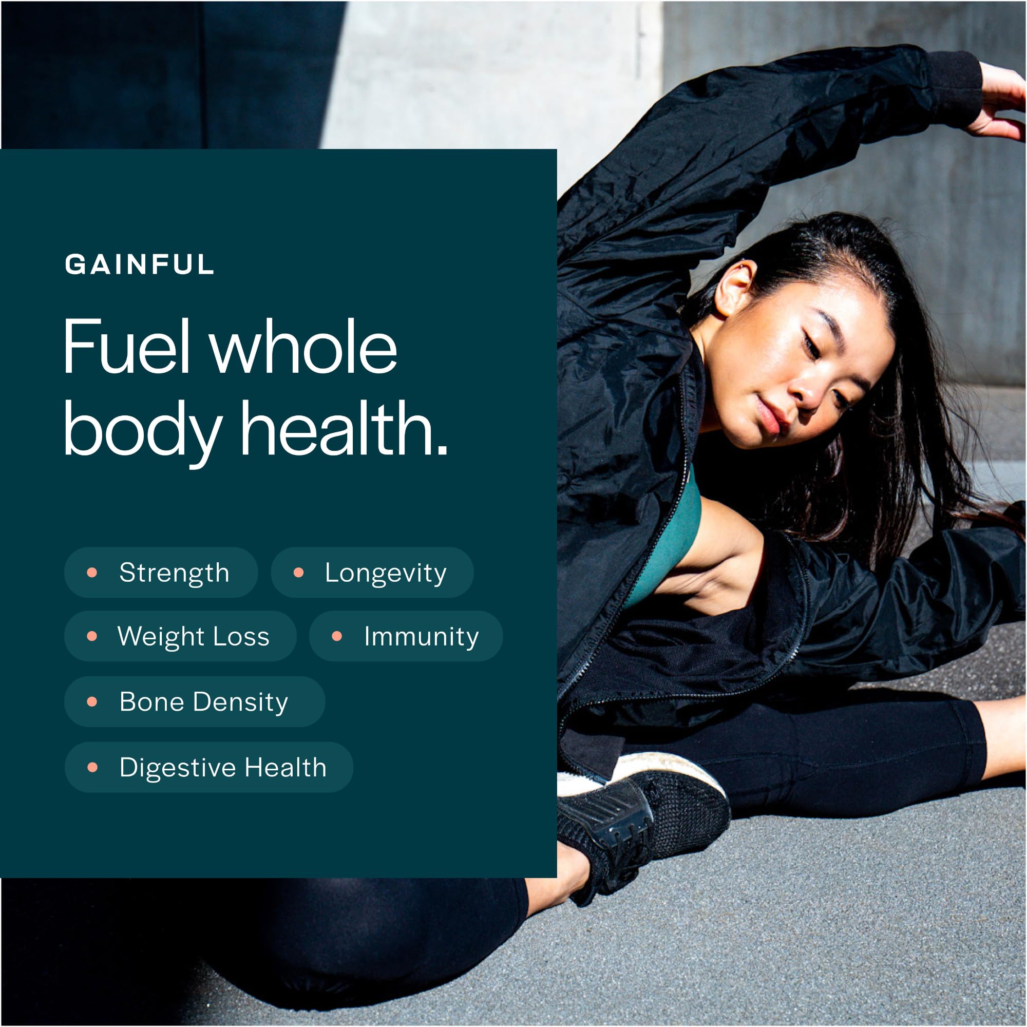 Gainful Collagen Whey Protein smoothie with unflavored base and added flavor packets.