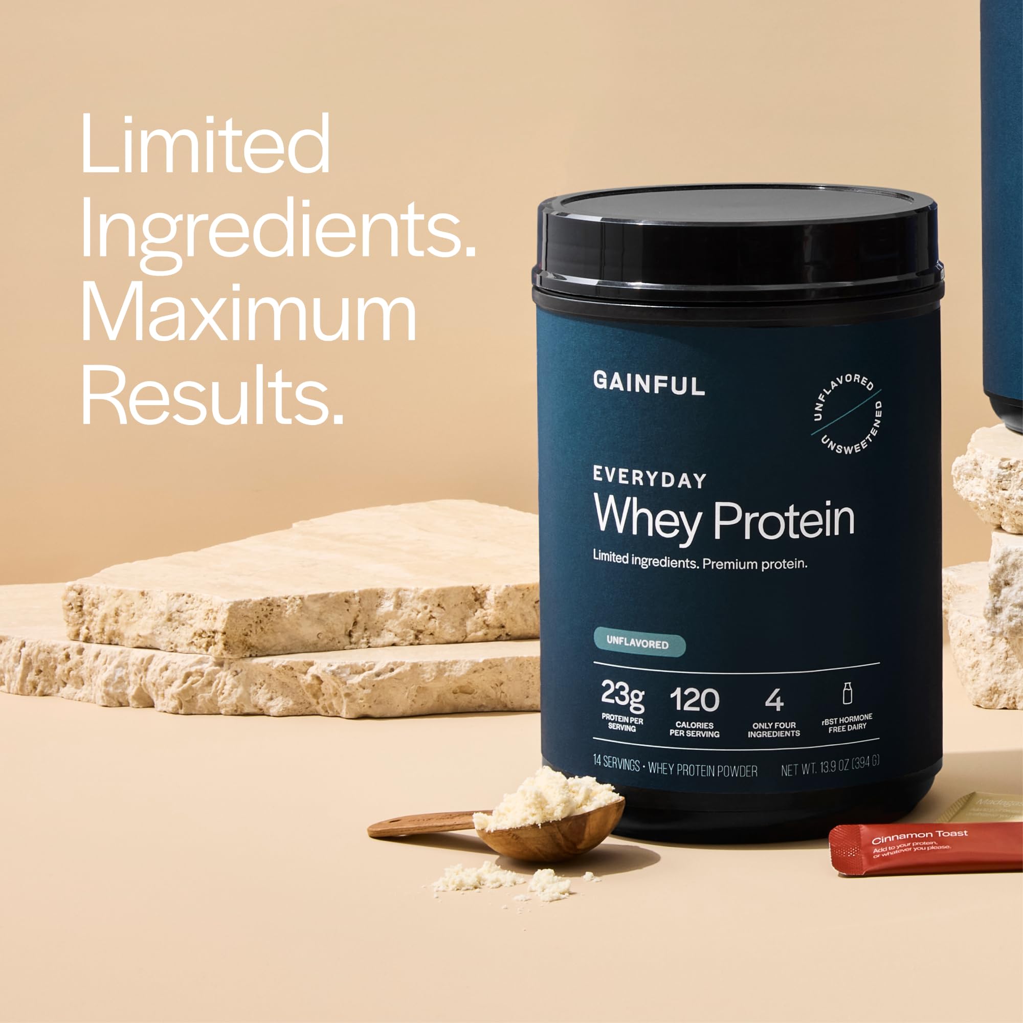 Unflavored powder pouch highlights versatile protein for recipes.