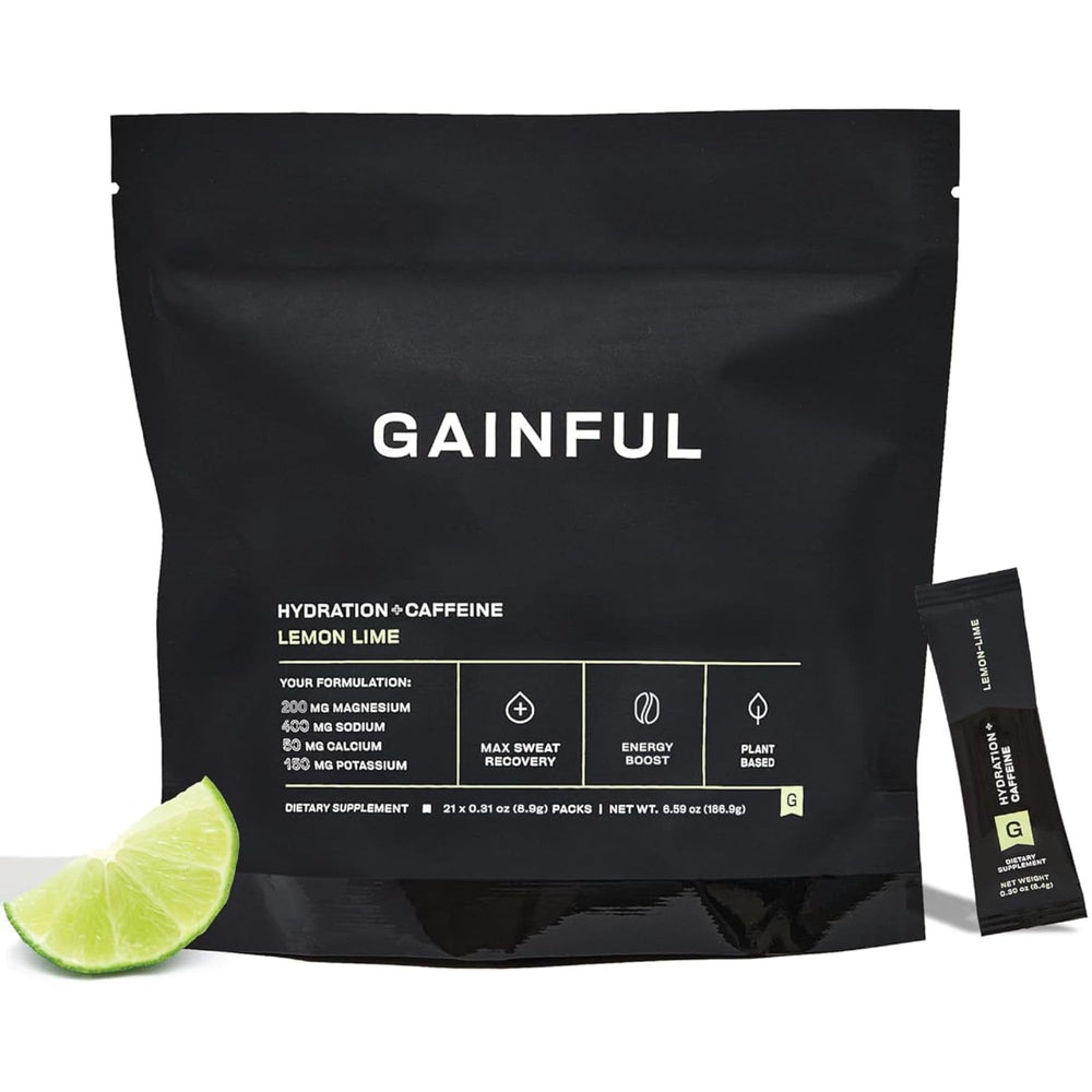 Gainful Hydration Caffeine Packets Lemon Lime front view showing on-the-go hydration option