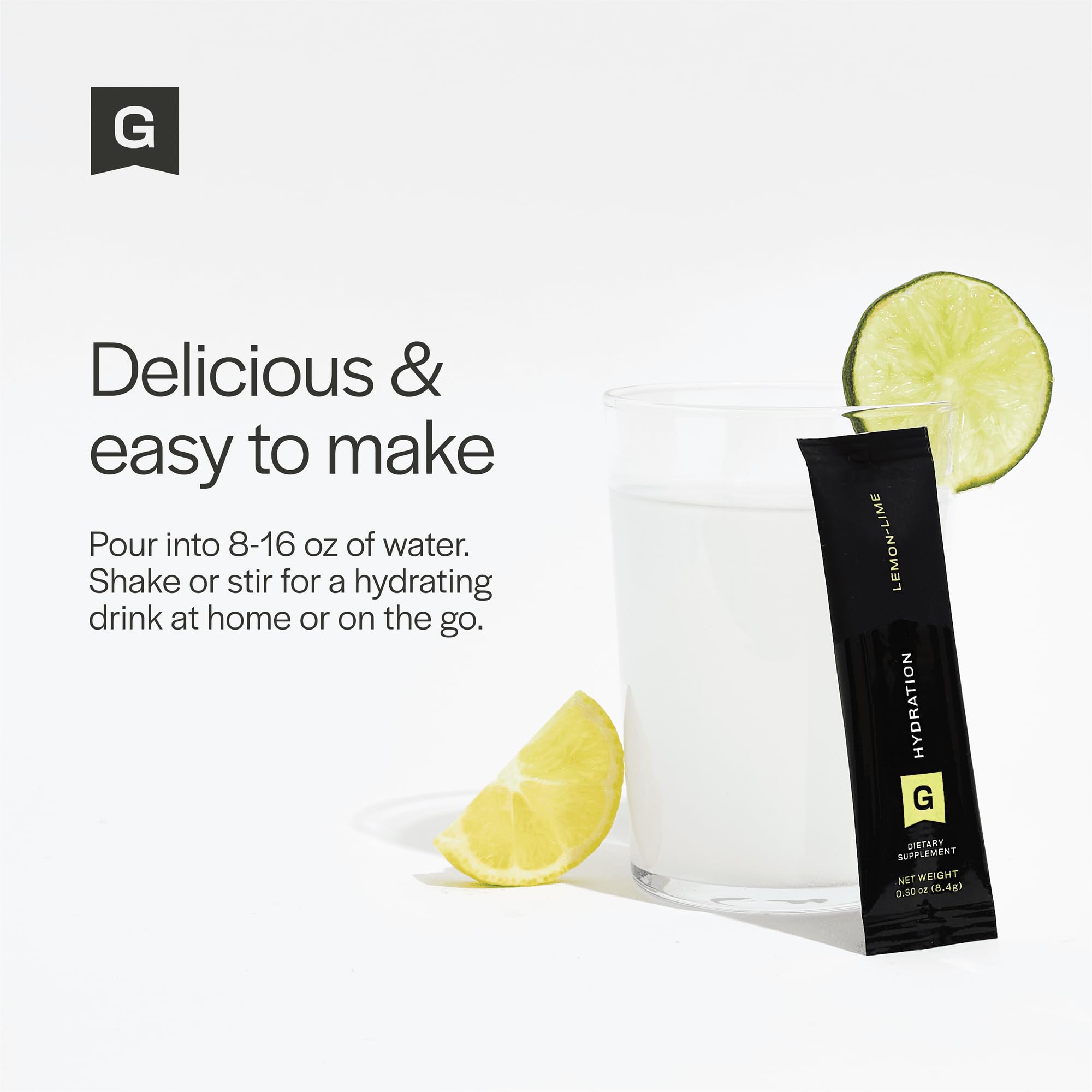 Gainful Hydration Caffeine Packets Lemon Lime kitchen setup suggesting easy daily use