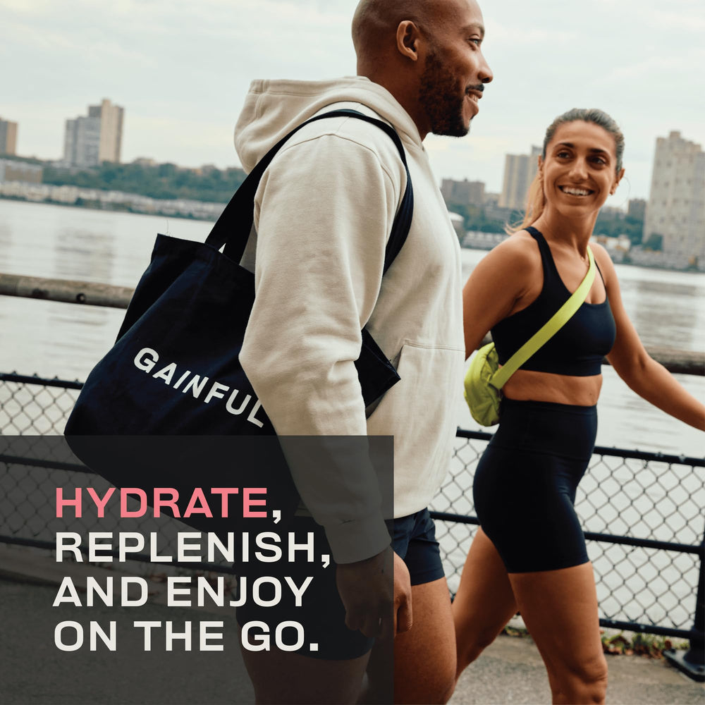Gainful Hydration strawberry lemonade stick dissolving in water for flavor boost.