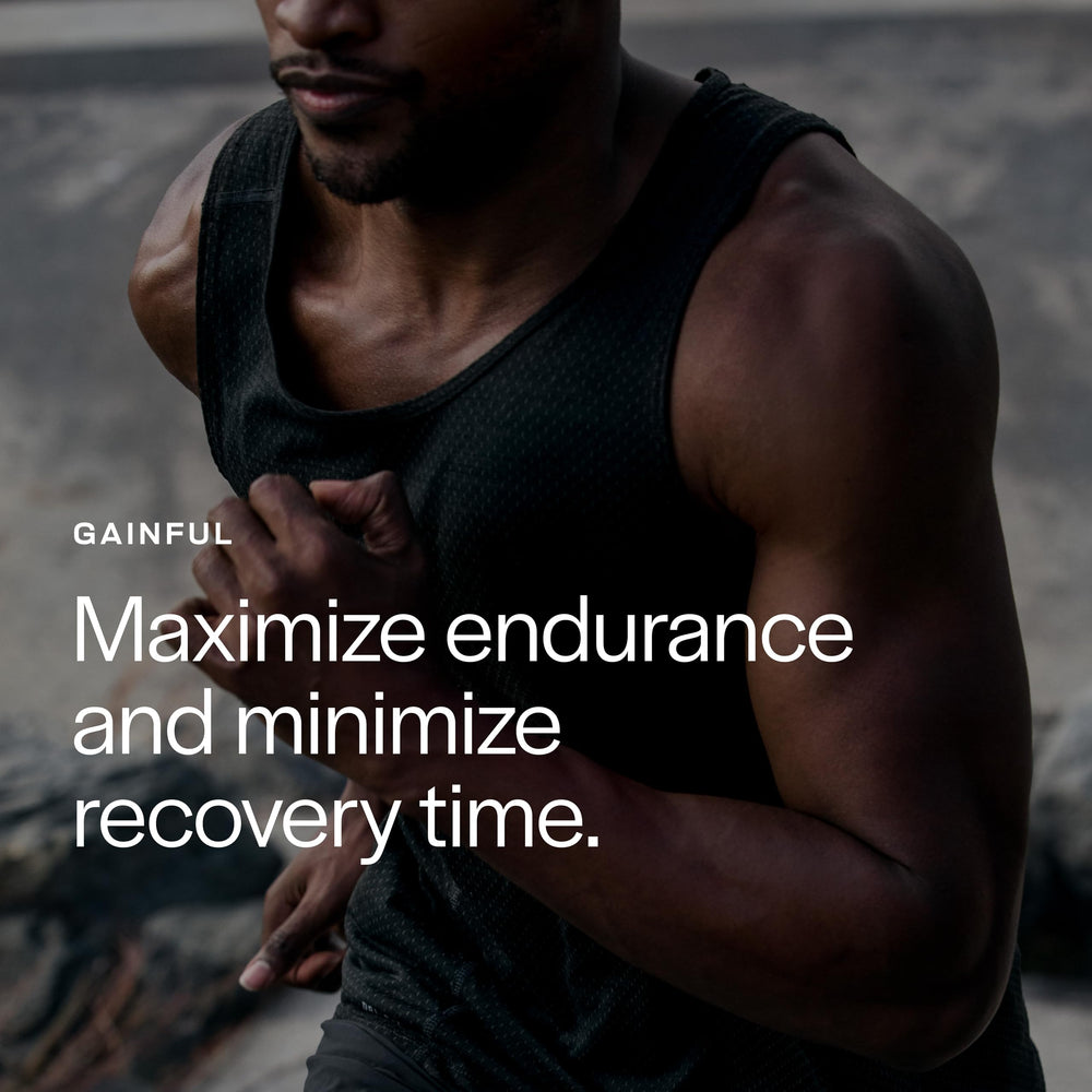 Close-up of Gainful label showing L-Citrulline and Beta-Alanine for endurance support.
