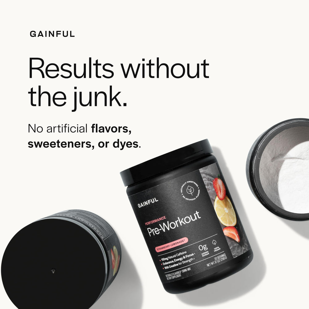 Gainful Performance Pre Workout powder dissolving in water for a refreshing energy boost.
