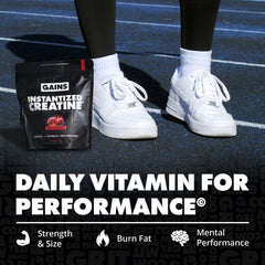 GAINS IN BULK instantized creatine mix shown in shaker for easy pre- or post-workout shakes.