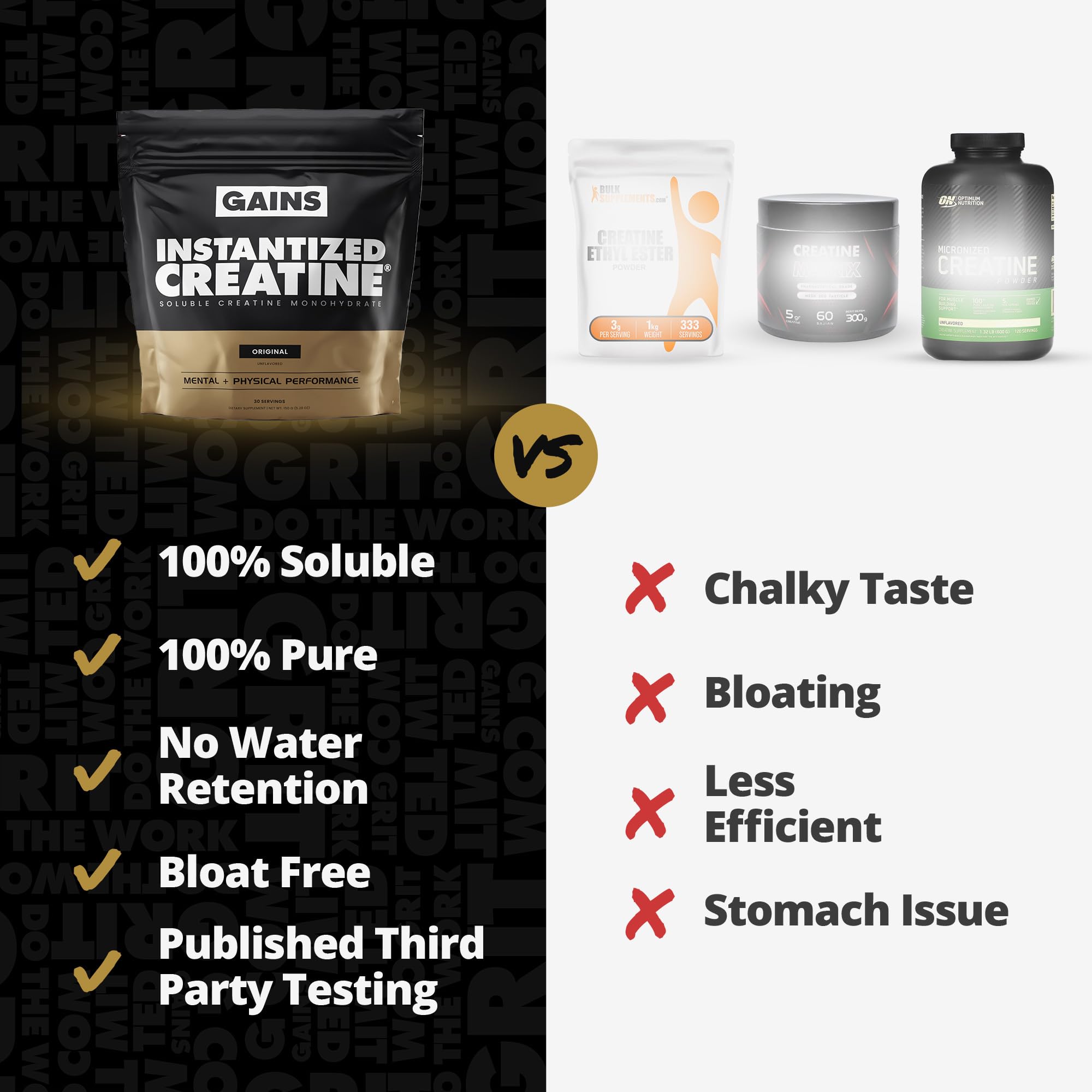 Gains in Bulk Pre/post-workout shake image suggests versatile use.