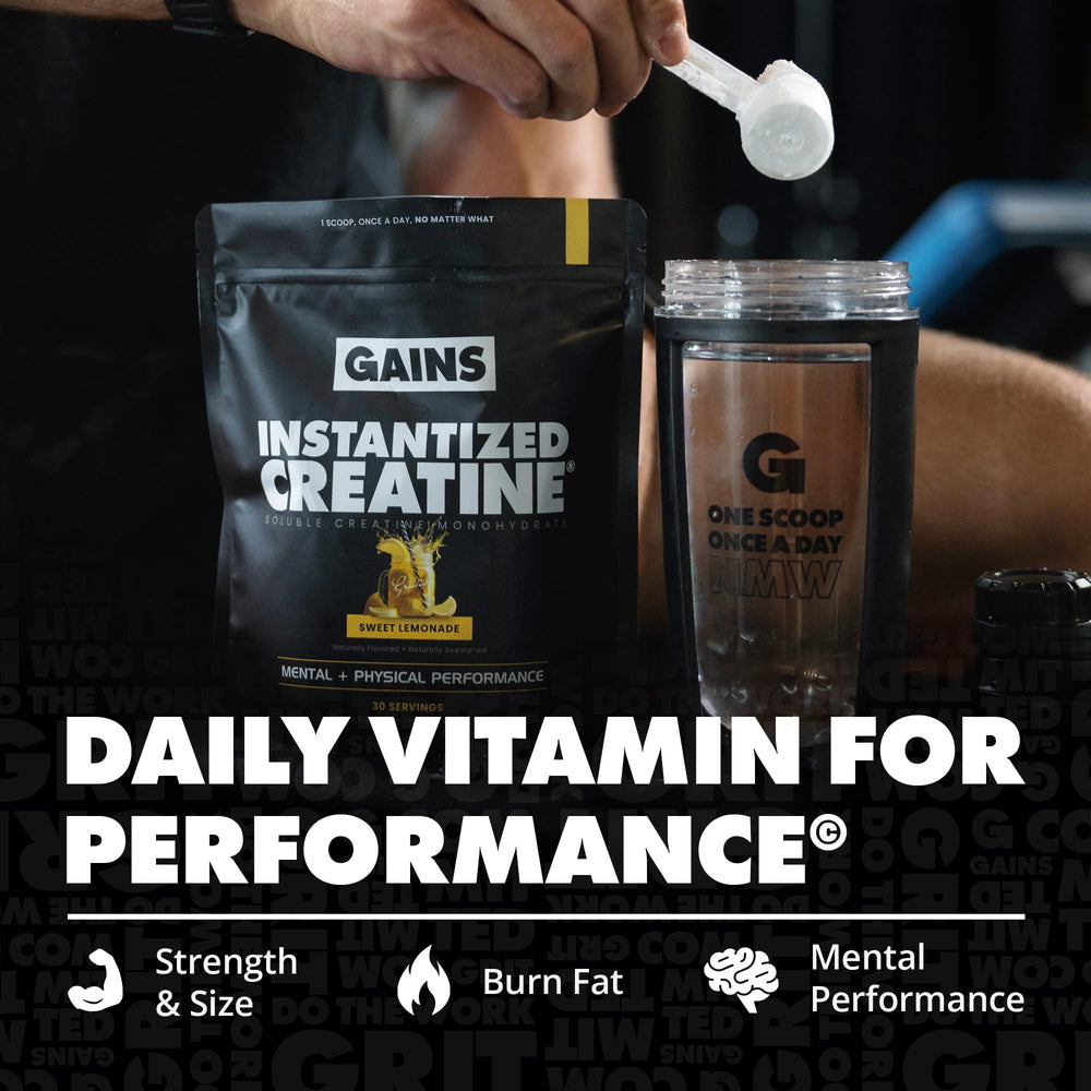 Gains in Bulk shake with pre-workout for a lean energy boost.