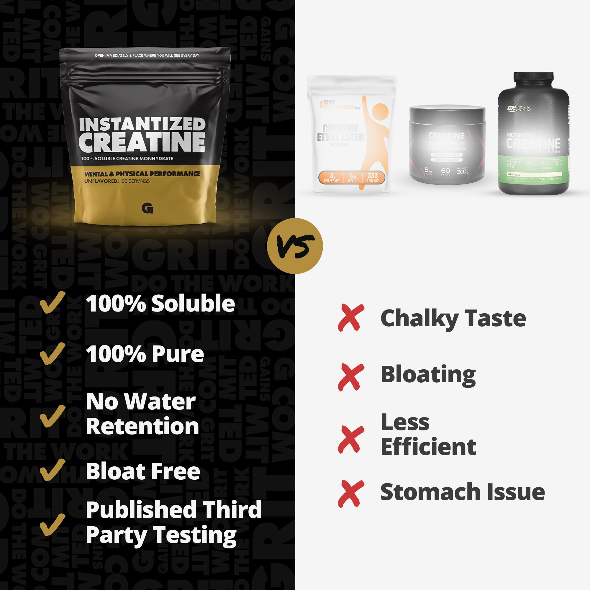 GAINS IN BULK Zero-bloat formula helps you train without feeling weighed down.