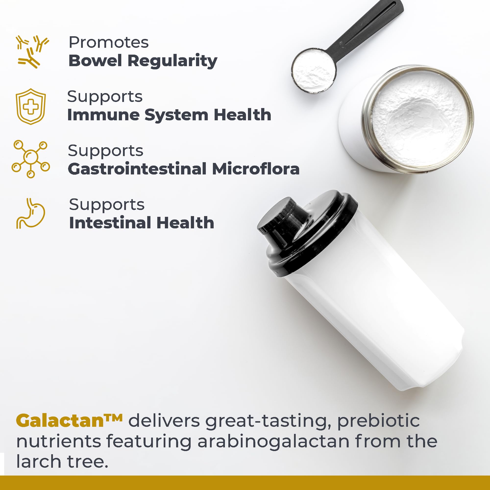 Premier Research Labs Galactan prebiotic powder stirred into water for gut-friendly fiber.