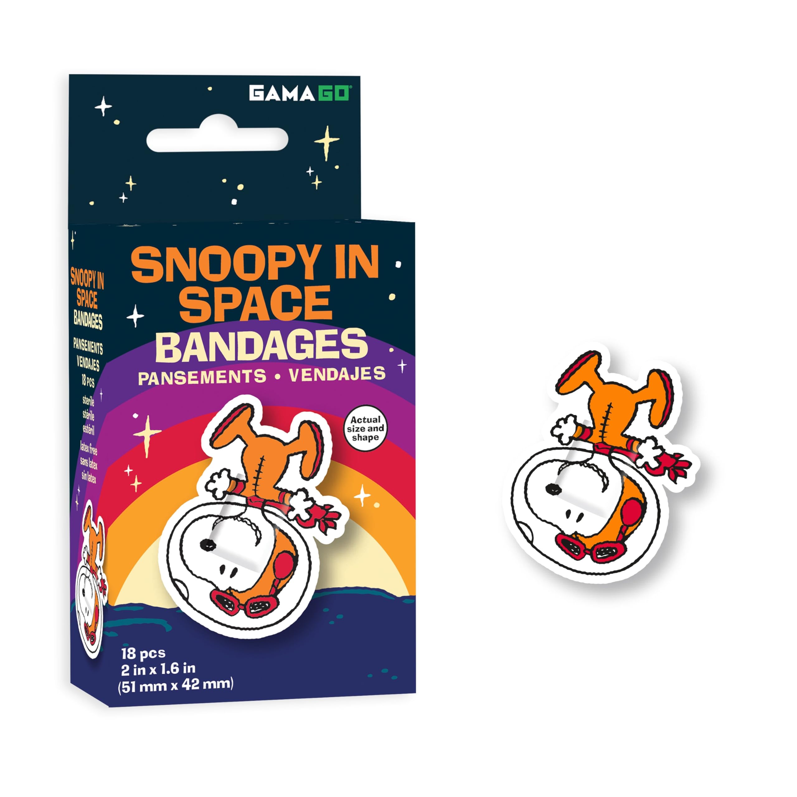 GAMAGO Snoopy in space bandages design for kids' first aid.