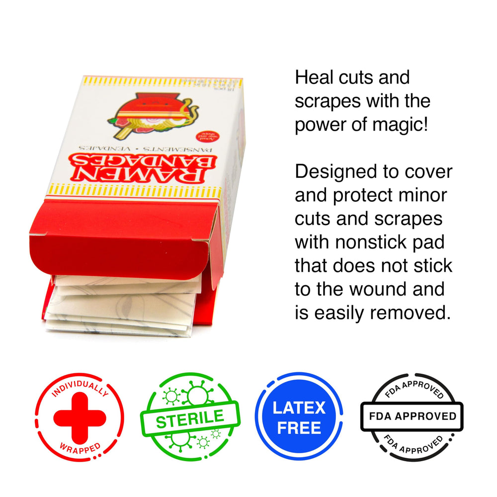 GAMAGO ramen bandages outside wrapping close-up emphasizing easy removal.