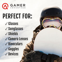 Gamer Advantage FogAway lens application ensuring clear view after cleaning
