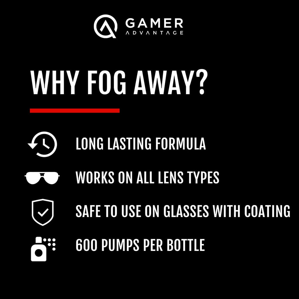Gamer Advantage FogAway spray action for instant fog protection during use