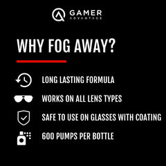 Gamer Advantage FogAway spray action for instant fog protection during use
