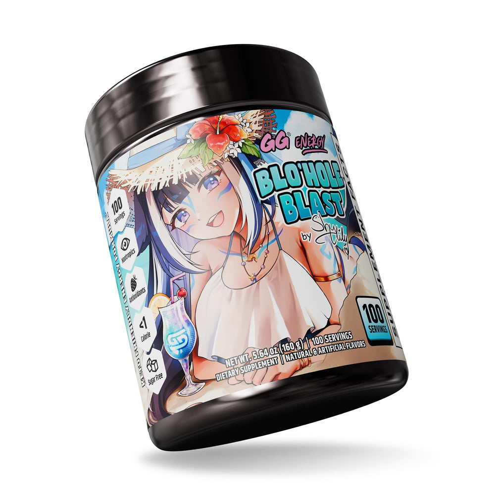 Gamer Supps GG Energy Blohole Blast prepared drink served cold for energy.